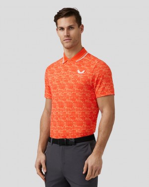 Deep Orange Castore Golf Printed Tech Polo | 8453VZOTE