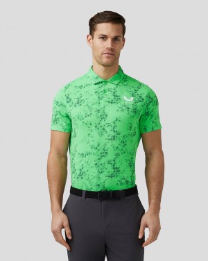 Lime Castore Golf Short Sleeve Geo Printed Polo | 1750QAYPZ