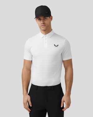 White Castore Golf Textured Pique Stripe Polo | 2165THGVK