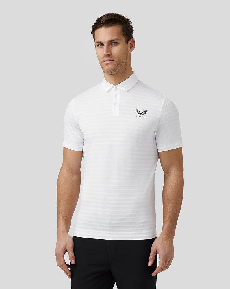 White Castore Golf Textured Pique Stripe Polo | 2165THGVK